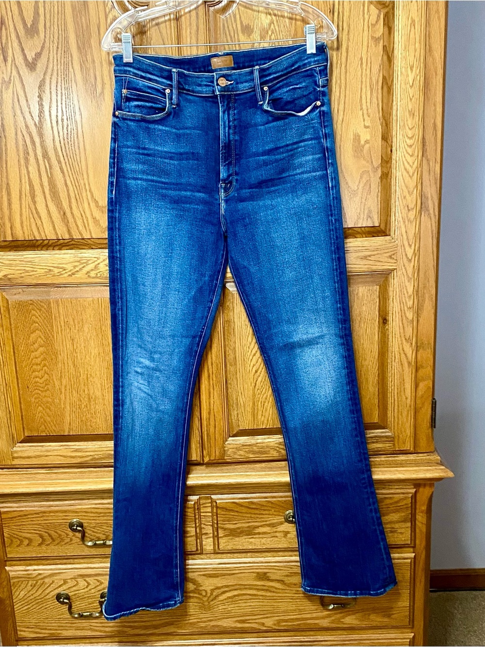 MOTHER High Waisted Runaway Flare Jeans Change Is In The Air Dark Wash Sz 33